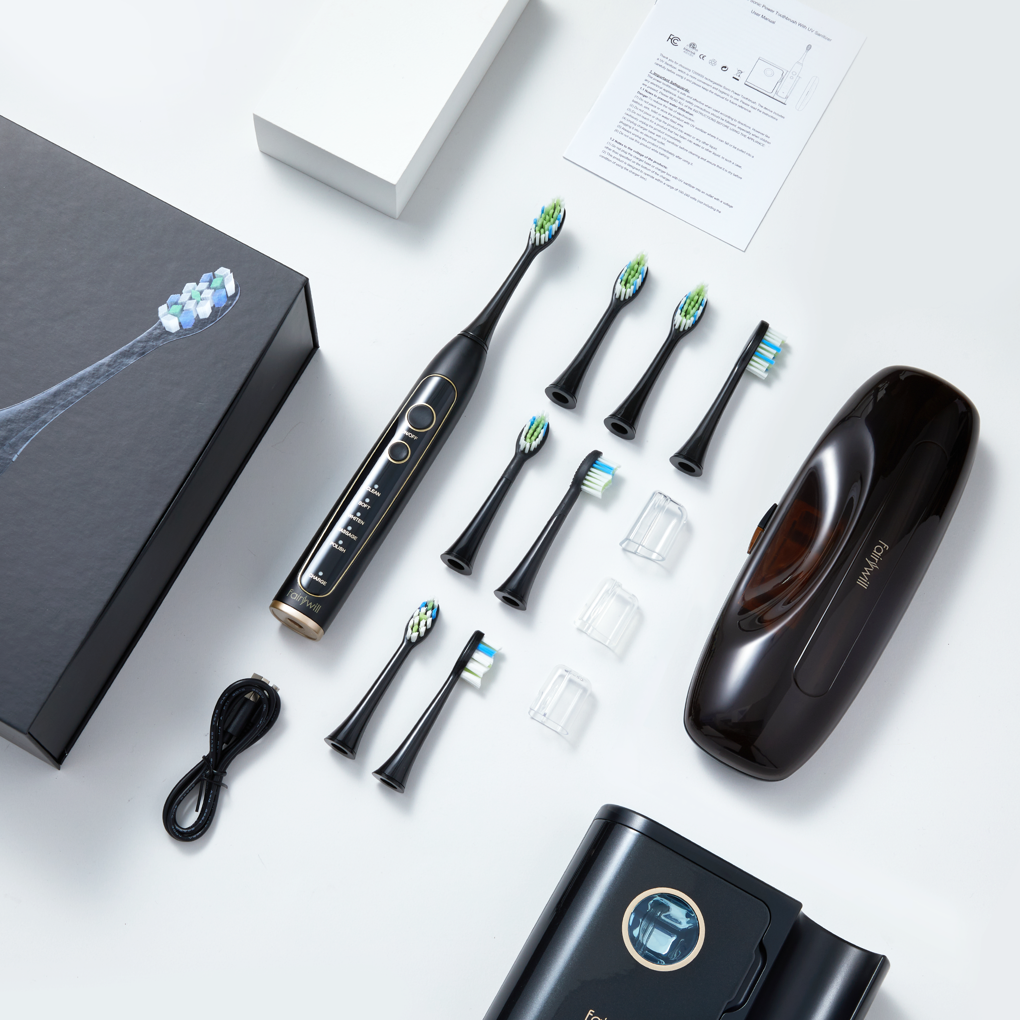 Fairywill Travel Electric Toothbrush Kit 2056 with Sanitizing Case