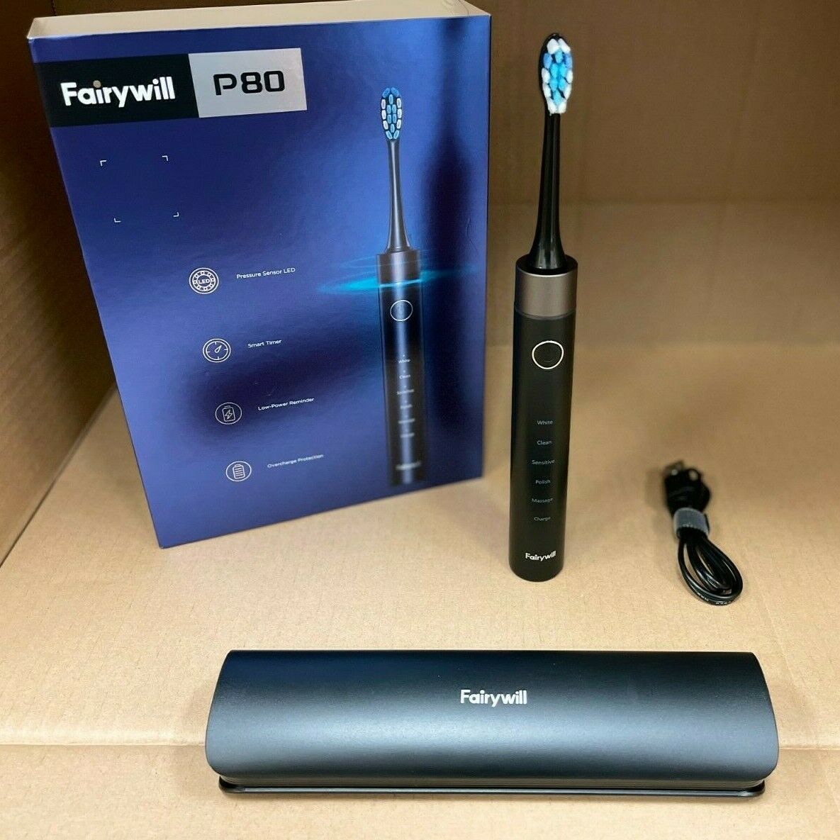 Fairywill Sonic Electric Toothbrush with Pressure Sensor,Travel Case,5