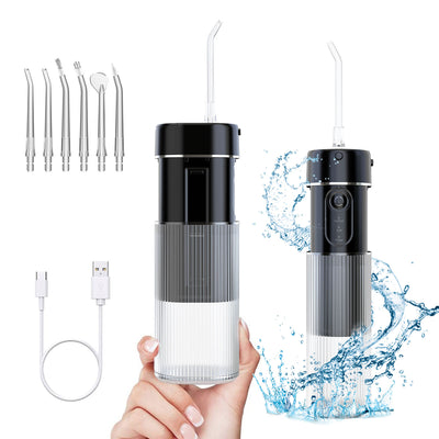 Fairywill Portable Water Flosser, Cordless Oral Irrigator for Teeth Cleaning with 4 Modes 4 Jets, IPX7 Waterproof, Telescopic Water Tank for Kids Adult Braces Care Travel Home Use (Black)