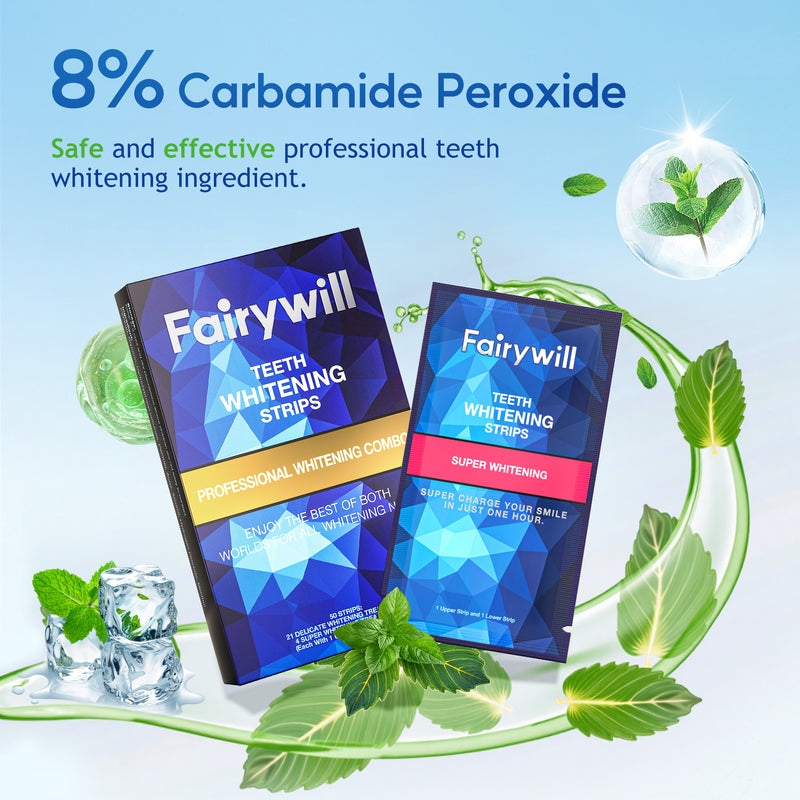 Fairywill Teeth Whitening Strip Kits,21 Sensitive and 4 Super Whitenings, 50pcs Strips Available 25Treatments,Effective Removes Stains, Non-Slip Whiter Gentle and Safe