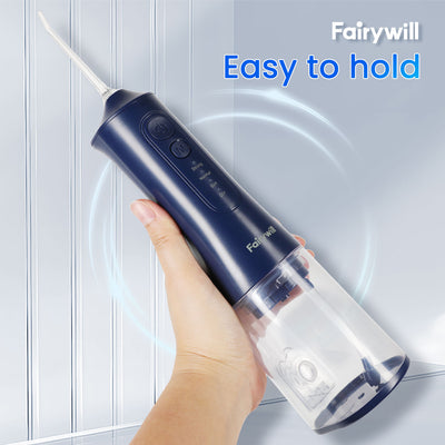Fairywill Cordless Water Flosser, Dental Oral Irrigator 300ML Electric Teeth Cleaner, 4 Modes, 50 Days Use, IPX7 Waterproof, 6 Tips Rechargeable Water Dental Picks for Teeth Cleaning, Blue