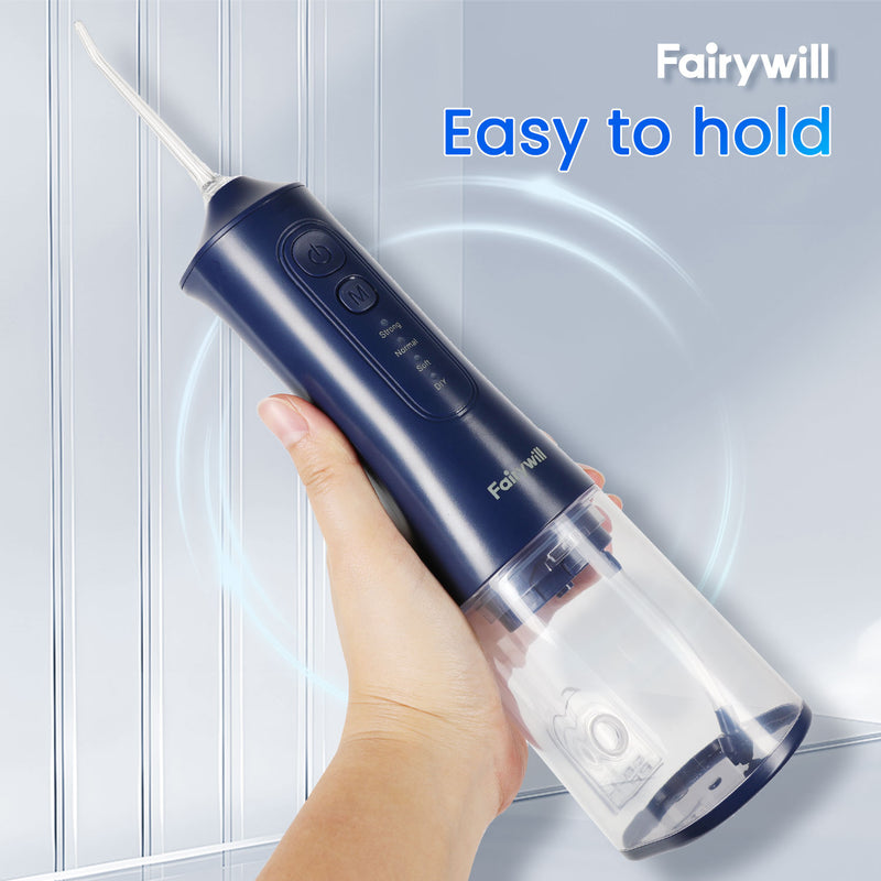 Fairywill Cordless Water Flosser, Dental Oral Irrigator 300ML Electric Teeth Cleaner, 4 Modes, 50 Days Use, IPX7 Waterproof, 6 Tips Rechargeable Water Dental Picks for Teeth Cleaning, Blue