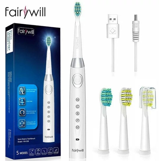 Fairywill Sonic Electric Toothbrush, Rechargeable Toothbrush 5 Modes with Smart Timer, 508, White