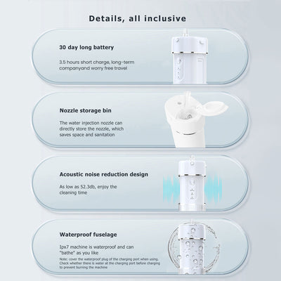 Fairywill Portable Water Flosser, Cordless Oral Irrigator for Teeth Cleaning with 4 Modes 4 Jets, IPX7 Waterproof, Telescopic Water Tank for Kids Adult Braces Care Travel Home Use (White)