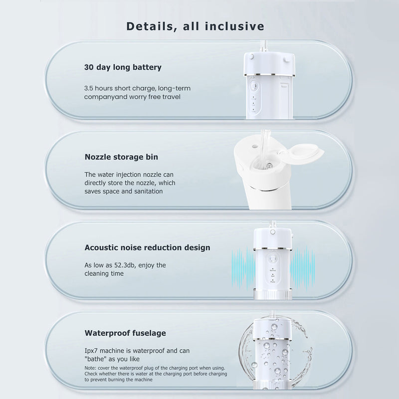 Fairywill Portable Water Flosser, Cordless Oral Irrigator for Teeth Cleaning with 4 Modes 4 Jets, IPX7 Waterproof, Telescopic Water Tank for Kids Adult Braces Care Travel Home Use (White)