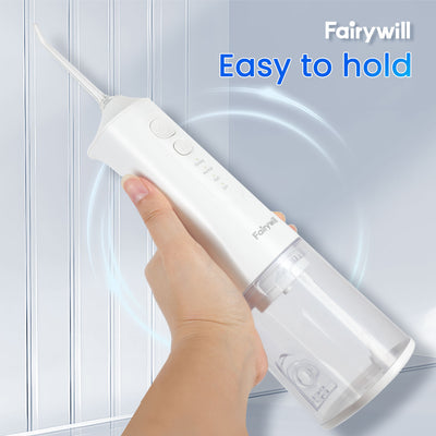 Fairywill Cordless Water Flosser, Dental Oral Irrigator 300ML Electric Teeth Cleaner, 4 Modes, 50 Days Use, IPX7 Waterproof, 6 Tips Rechargeable Water Dental Picks for Teeth Cleaning, White