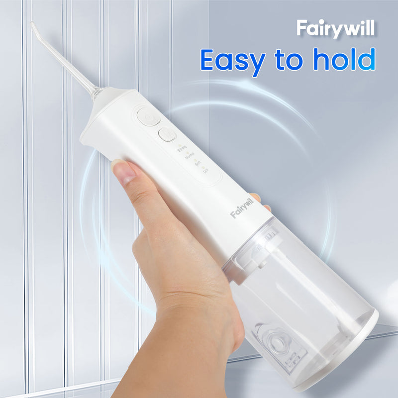 Fairywill Cordless Water Flosser, Dental Oral Irrigator 300ML Electric Teeth Cleaner, 4 Modes, 50 Days Use, IPX7 Waterproof, 6 Tips Rechargeable Water Dental Picks for Teeth Cleaning, White