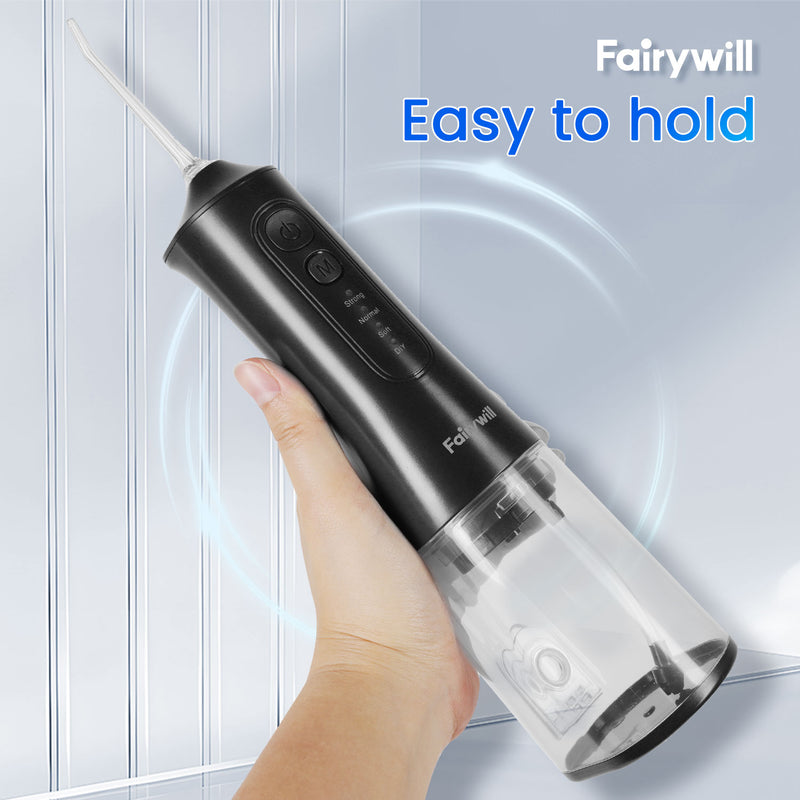 Fairywill Cordless Water Flosser, Dental Oral Irrigator 300ML Electric Teeth Cleaner, 4 Modes, 50 Days Use, IPX7 Waterproof, 6 Tips Rechargeable Water Dental Picks for Teeth Cleaning, Black