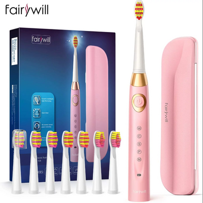 Fairywill Electric Toothbrush Rechargeable USB Charge Waterproof 8 Brushes Replacement Heads for Adults and Teen