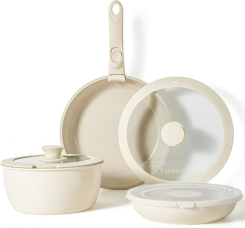 Fairywill Nonstick Cookware Pots and Pans Set, White