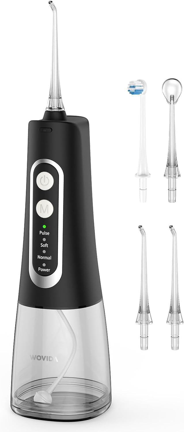 Wovida Water Flosser for Teeth Cleaner Rechargeable Oral Irrigator 4 Modes 300ML IPX7 Waterproof Powerful Battery Portable Water Dental Pick for Home Travel
