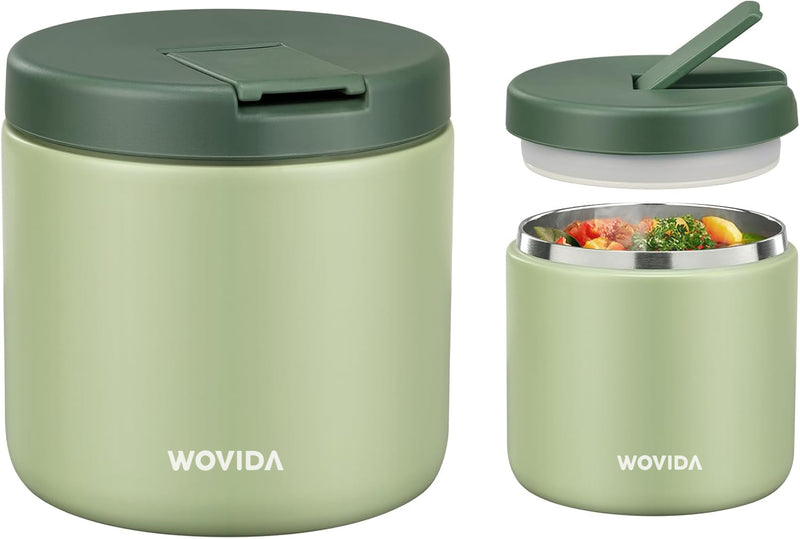 Wovida 19oz Soup Thermo for Hot Food Insulated Vacuum Food Jar with Buckle Lid, Stainless Steel Wide Mouth Leak Proof Lunch Container for School Travel