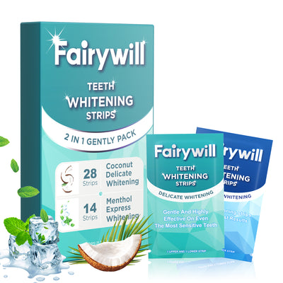 Fairywill Teeth Whitening Strip Kits,28 Strips for Cocounut Delicate and 14 Menthol Express Whitenings, 42pcs Strips Available 21Treatments,Effective Removes Stains, Non-Slip Whiter Gentle and Safe