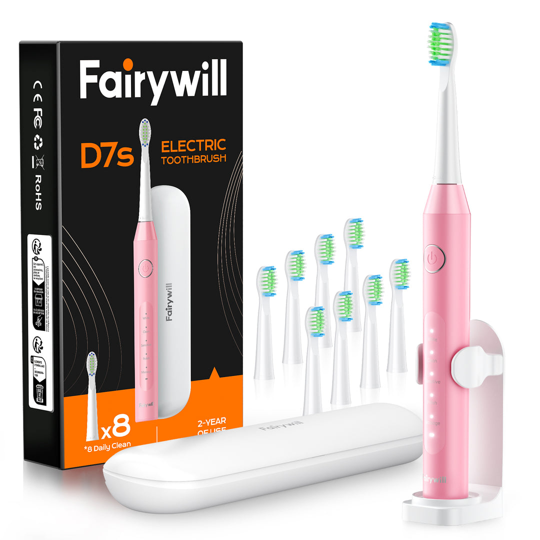 Fairywill D7s Electric Toothbrush,Sonic Toothbrush for Adults,8pcs Dup