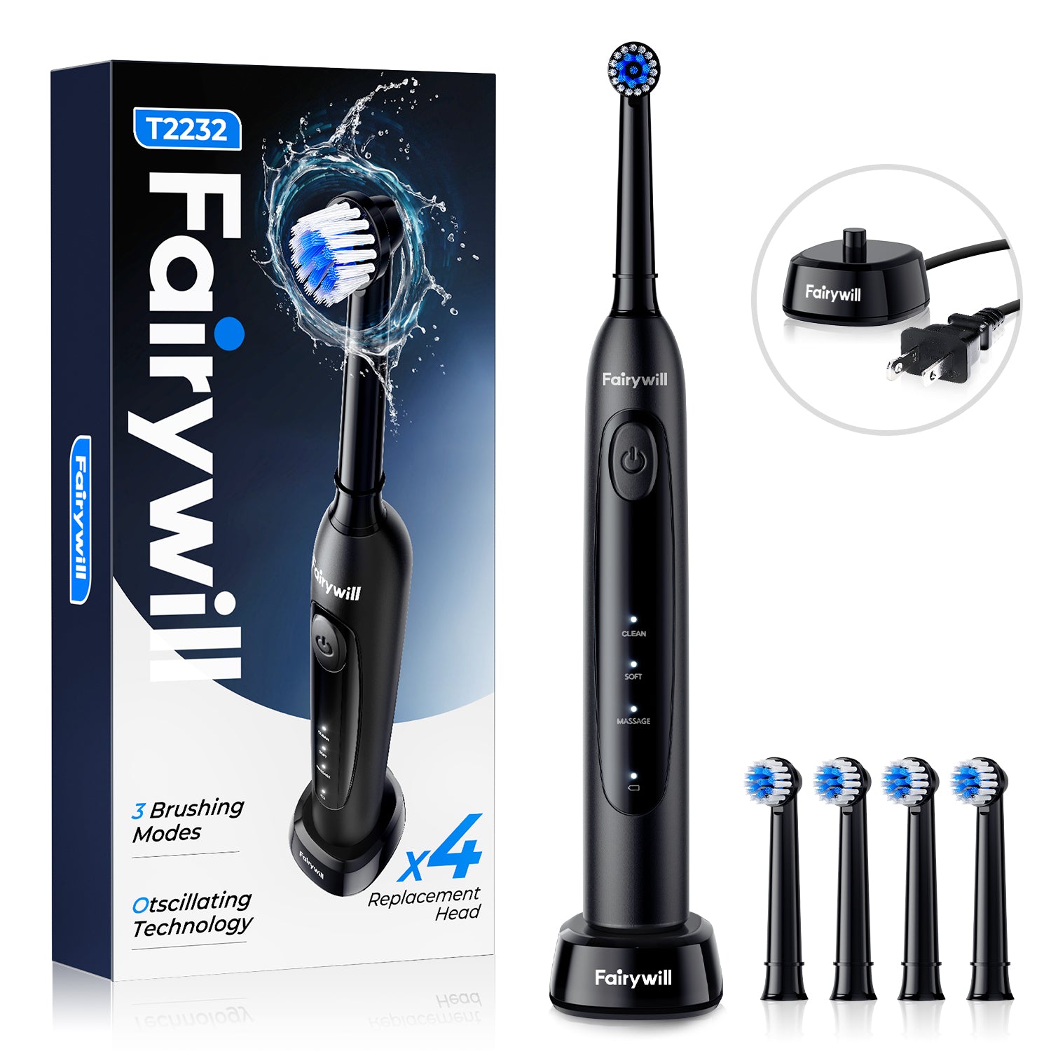 Rotating Handle Toothbrush Fairywill Rotating Electric Toothbrush for Adults, Rechargeable Spin U