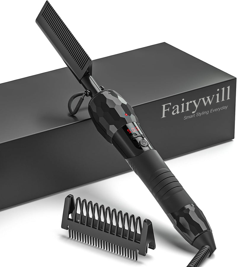 Fairywill Hot Comb, Electric Hot Comb, Professional High Heat Ceramic Hair Press Comb, Multifunctional Copper Hair Straightener for American African Hair - Gold