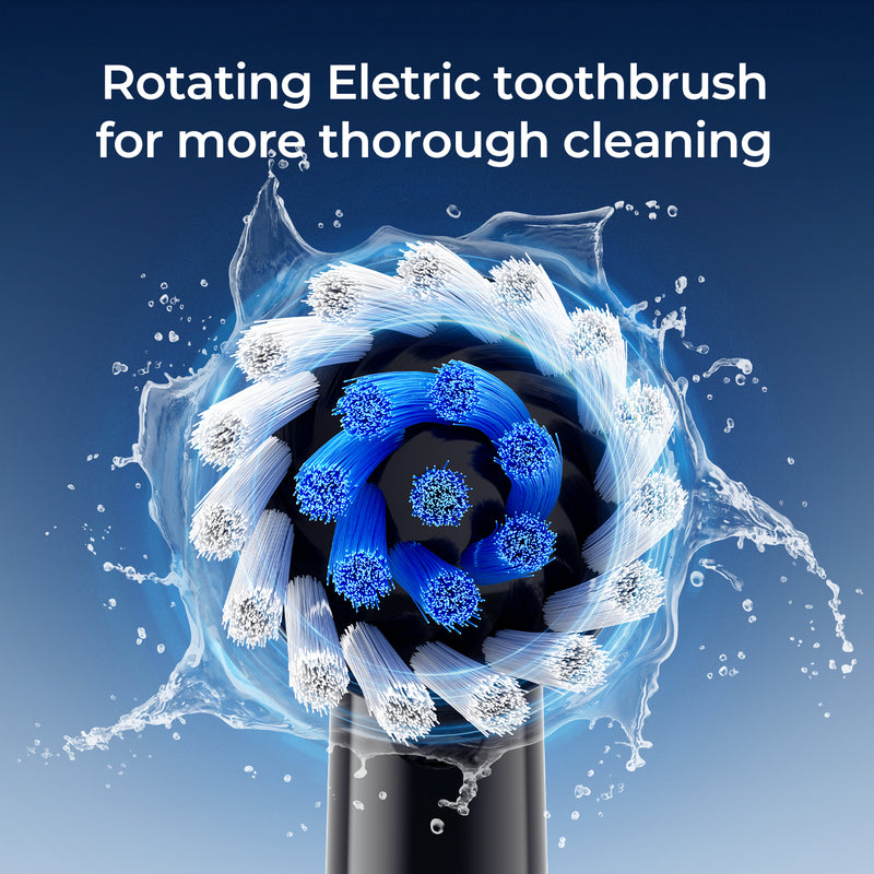 Fairywill Rotating Electric Toothbrush for Adults, Rechargeable Spin Ultrasonic Toothbrush with Plug-in Charging,4 Brush Heads, Black