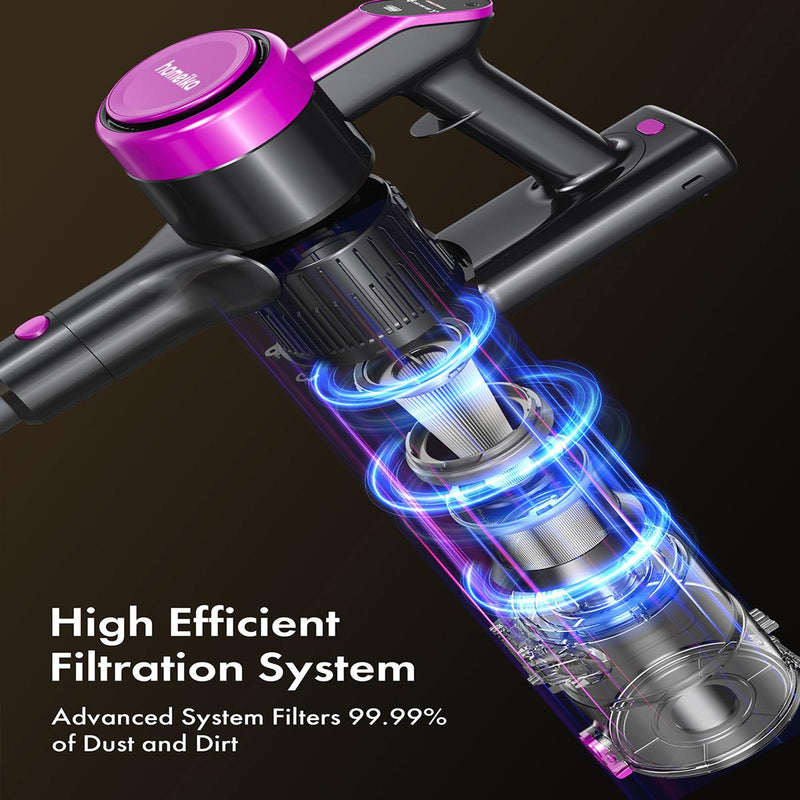 Homeika Cordless Vacuum Cleaner, 300W 23KPa Powerful Suction Vacuum with LED Display, 3 Suction, 48mins Runtime, Lightweight Stick Cleaner with Sofa Brush for Hard Floor/Carpet/Pet Hair/Car, Black