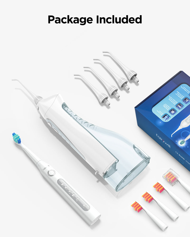 Fairywill Cordless Water Flosser with 8 Jet Tips, Portable Oral Irrigator Teeth Cleaner, 300ML Rechargeable Electric Oral Hygiene Flossing for Travel & Home,3 Modes,White