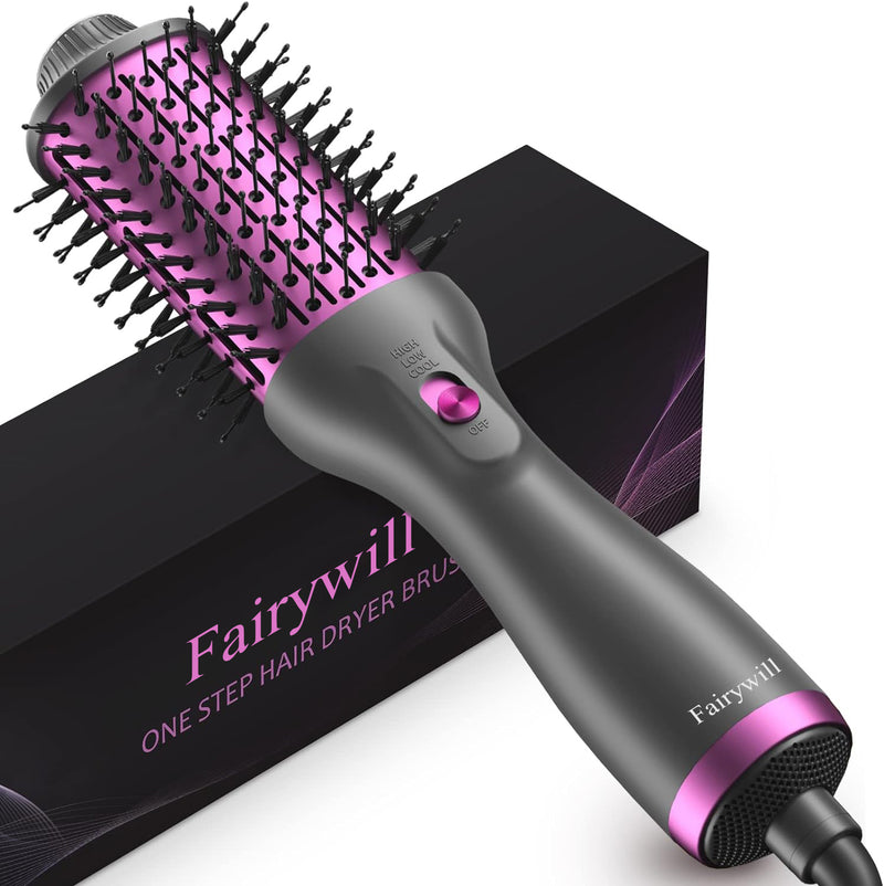 Fairywill Brush Hair Dryer, Professional 1200W Ceramic Tourmaline Ionic Hot Air Styling Brush, One Step Hair Dryer