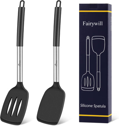 Fairywill Spatulas for Kitchen Use Silicone Spatula Set, High Heat Resistant Cooking Utensils, Ideal Cookware for Fish, Eggs, Pancakes, 2 Pcs Set