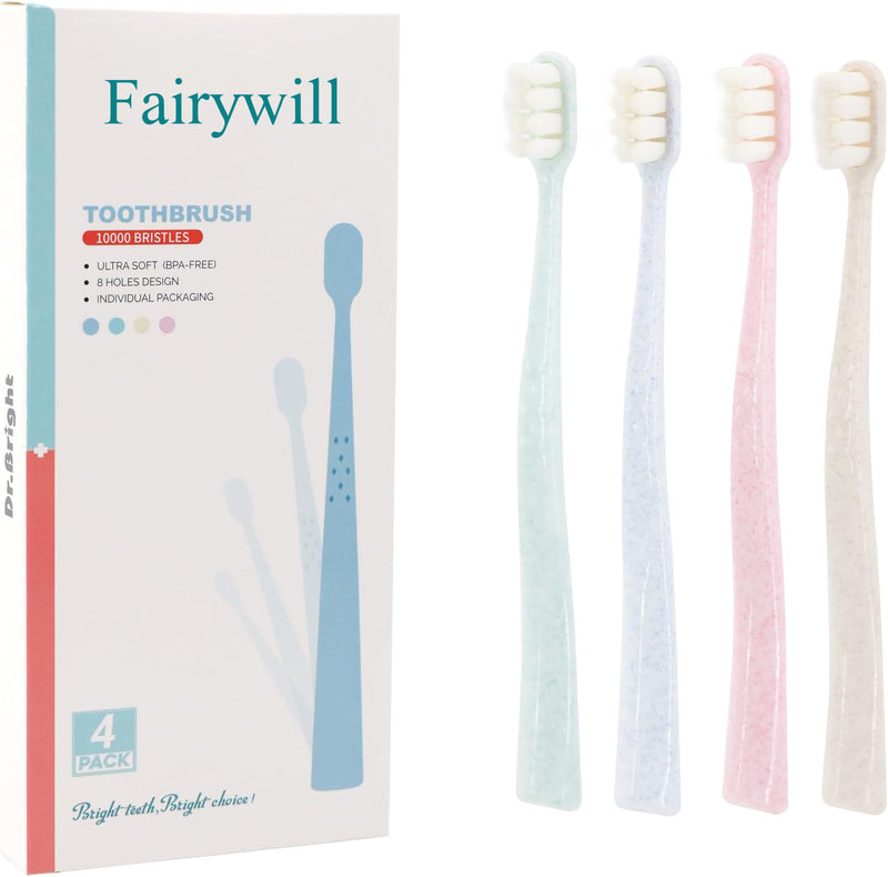 Fairywill Toothbrush for Sensitive Teeth and Gums, Soft Toothbrushes for Adults, 4 Pack