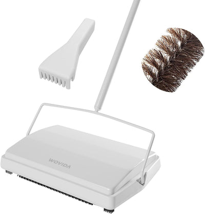 Wovida Carpet Floor Sweeper with Horsehair, Non Electric Manual Sweeping, Rotor Brush Heavy Duty for Pet Hair Clean