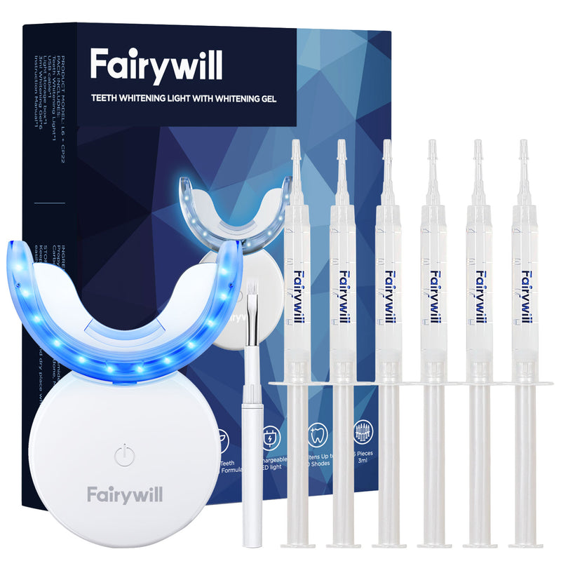 Fairywill Teeth Whitening Kit,24 Blue LED Light with 6*3ml 22% Carbamide Peroxide Teeth Whiten Gel, Built-in timer Gentle and Non-irritating Whiter, Suitable for Beginners or Sensitive Teeth