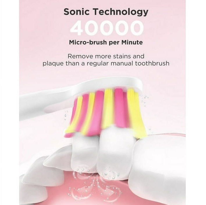 Fairywill Sonic Electric Toothbrush Rechargeable, 5 Modes with Smart Timer, 30 Days Battery Life for Adults Cleaning, Pink