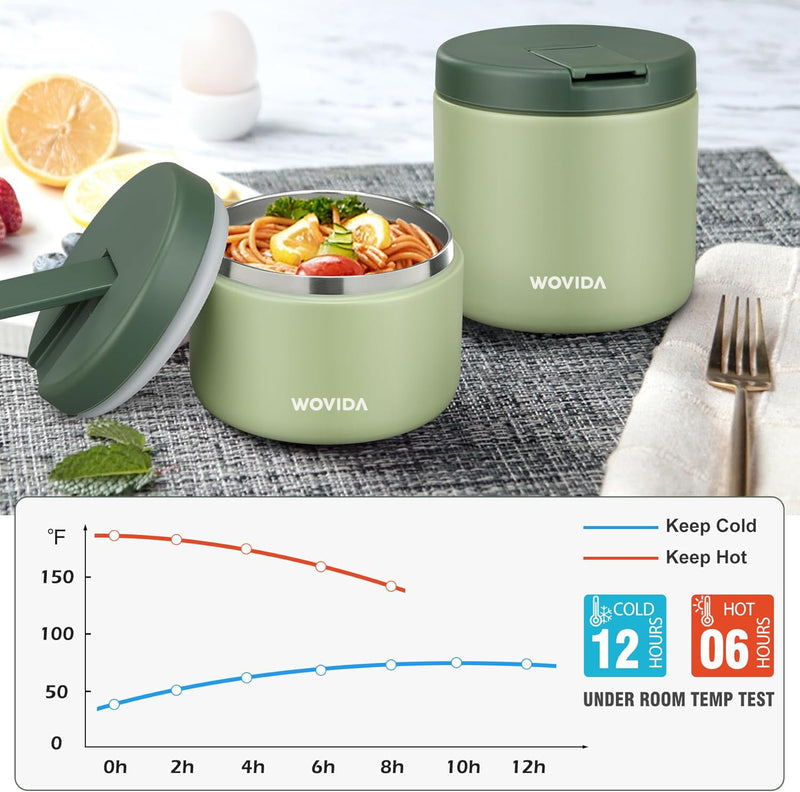 Wovida 19oz Soup Thermo for Hot Food Insulated Vacuum Food Jar with Buckle Lid, Stainless Steel Wide Mouth Leak Proof Lunch Container for School Travel