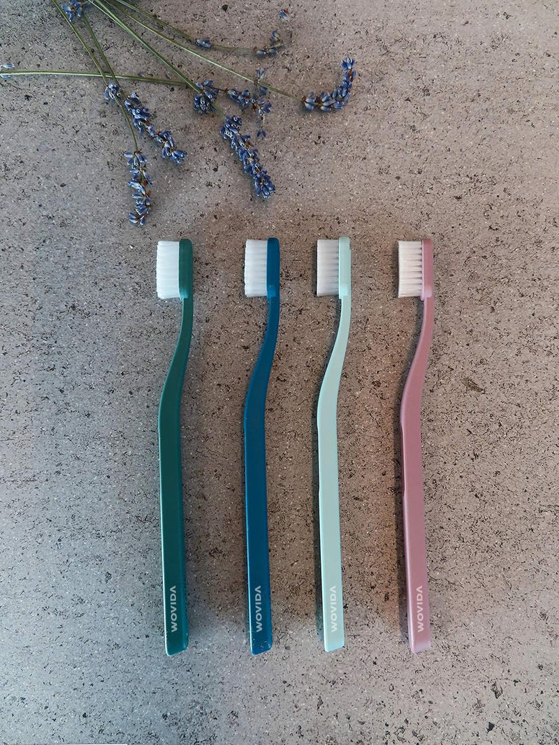 Wovida Manual Toothbrush - Sustainable, Eco-Friendly Scandinavian Design, Soft Bristles, Mixed Colors, 4 Units