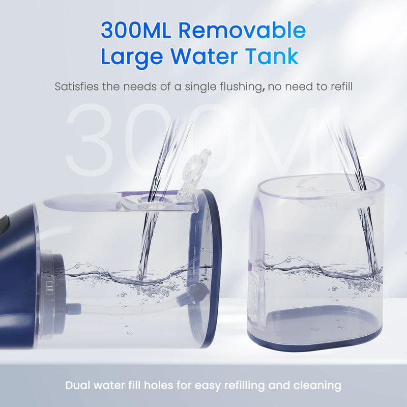 Fairywill Cordless Water Flosser, Dental Oral Irrigator 300ML Electric Teeth Cleaner, 4 Modes, 50 Days Use, IPX7 Waterproof, 6 Tips Rechargeable Water Dental Picks for Teeth Cleaning, Blue