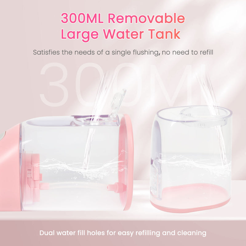 Fairywill Cordless Water Flosser, Dental Oral Irrigator 300ML Electric Teeth Cleaner, 4 Modes, 50 Days Use, IPX7 Waterproof, 6 Tips Rechargeable Water Dental Picks for Teeth Cleaning, Pink