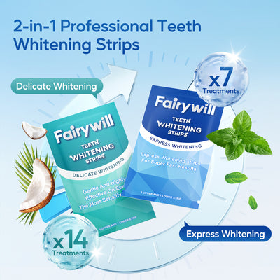 Fairywill Teeth Whitening Strip Kits,28 Strips for Cocounut Delicate and 14 Menthol Express Whitenings, 42pcs Strips Available 21Treatments,Effective Removes Stains, Non-Slip Whiter Gentle and Safe