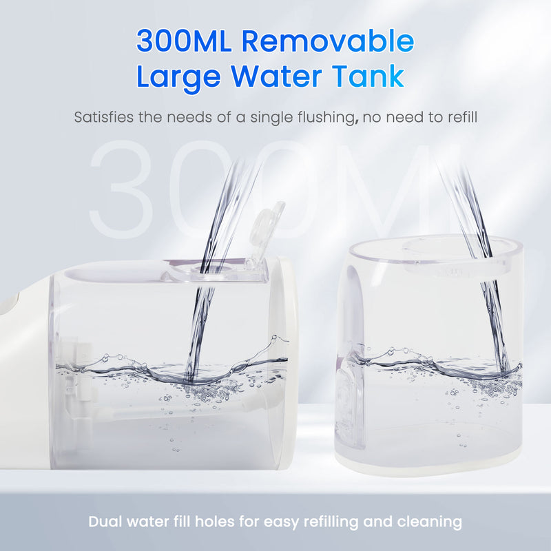 Fairywill Cordless Water Flosser, Dental Oral Irrigator 300ML Electric Teeth Cleaner, 4 Modes, 50 Days Use, IPX7 Waterproof, 6 Tips Rechargeable Water Dental Picks for Teeth Cleaning, White