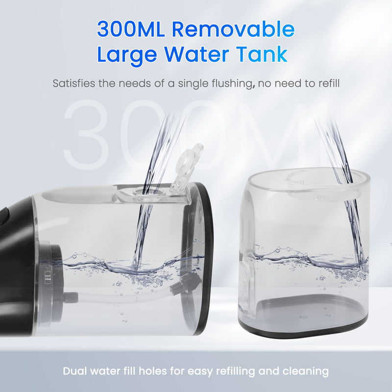 Fairywill Cordless Water Flosser, Dental Oral Irrigator 300ML Electric Teeth Cleaner, 4 Modes, 50 Days Use, IPX7 Waterproof, 6 Tips Rechargeable Water Dental Picks for Teeth Cleaning, Black