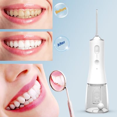 Fairywill Cordless Water Flosser, Dental Oral Irrigator Teeth Cleaner with 300ML 8 Jet Tips Portable and Rechargeable IPX7 Waterproof 3 Modes , Electric Flosser for Travel & Home Black