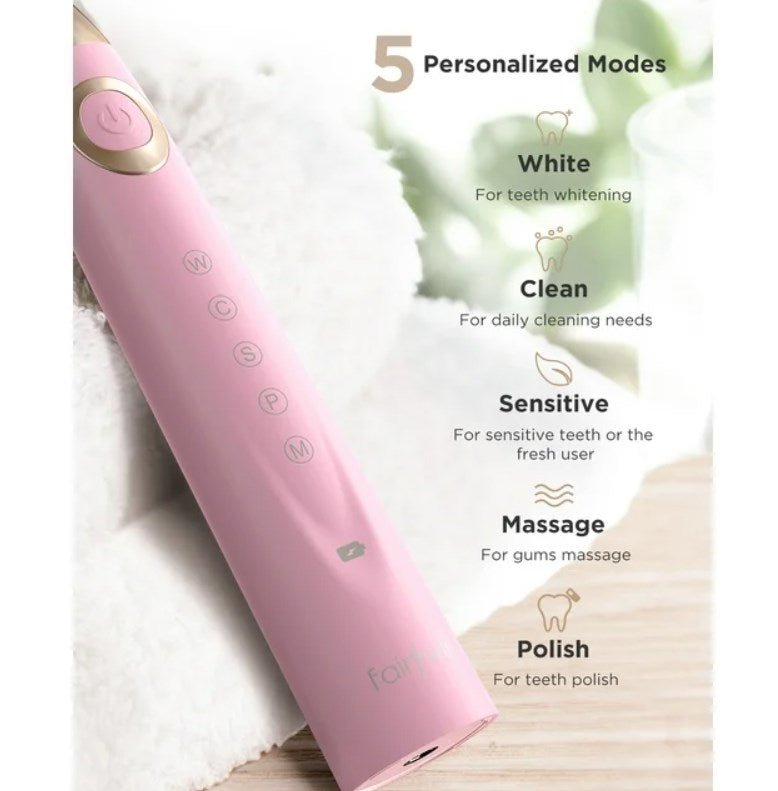 Sonic Electric Toothbrush Rechargeable, 5 Modes with Smart Timer, 30 Days Battery Life for Adults Cleaning, Pink