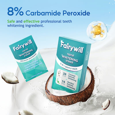 Fairywill Teeth Whitening Strip Kits,28 Strips for Cocounut Delicate and 14 Menthol Express Whitenings, 42pcs Strips Available 21Treatments,Effective Removes Stains, Non-Slip Whiter Gentle and Safe