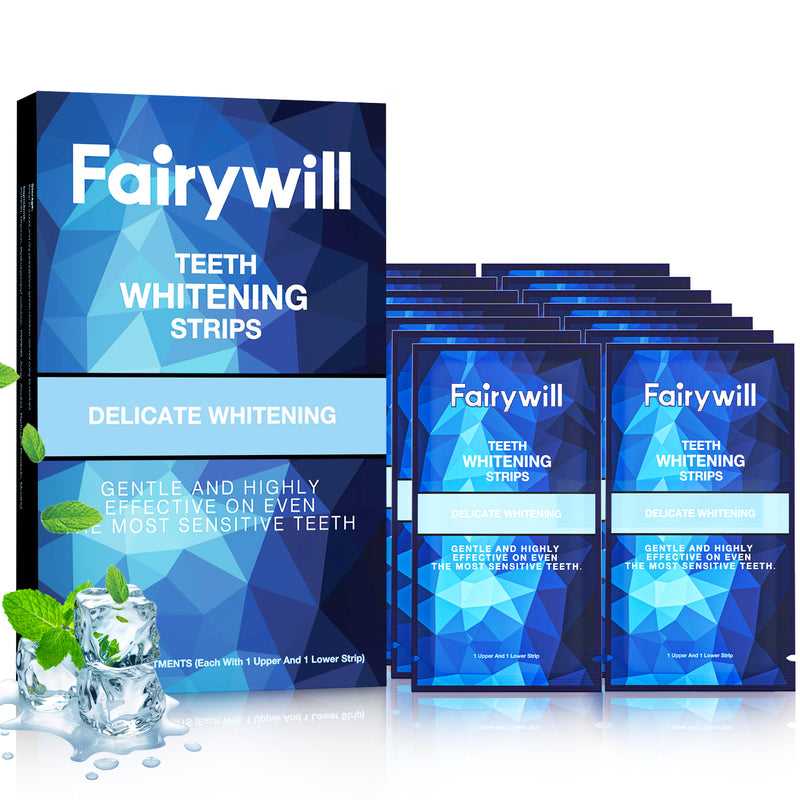 Fairywill Teeth Whitening Strip Kits, 28 Strips for Sensitive Teeth Available 14Treatments,Effective Removes Stains, Non-Slip Whiter Gentle and Safe