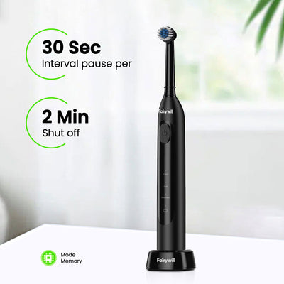 Fairywill Rotating Electric Toothbrush for Adults, Rechargeable Spin Ultrasonic Toothbrush with TYPE-A Charging,4 Brush Heads, Black