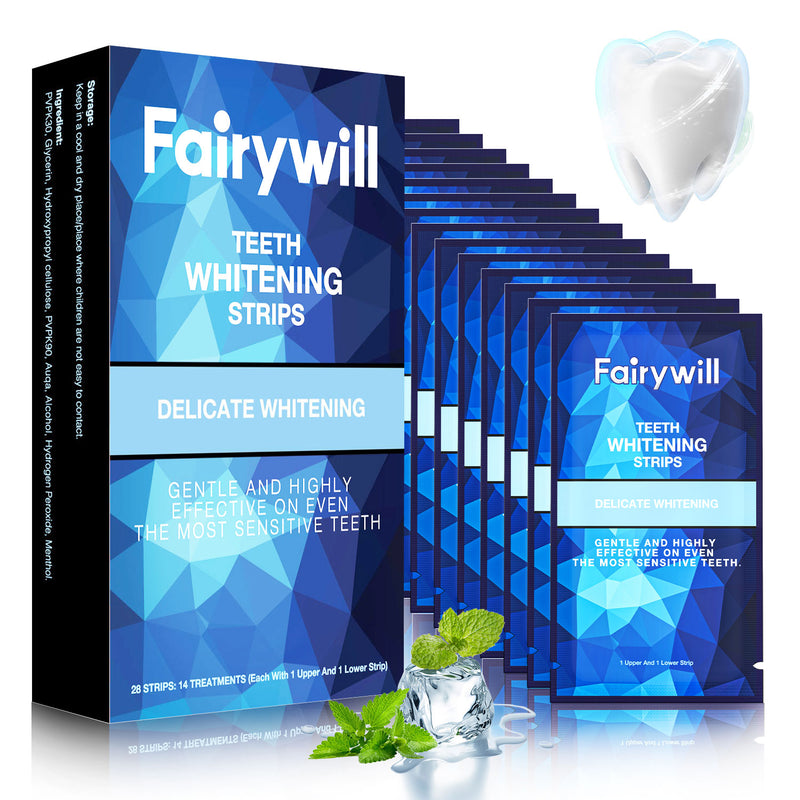 Fairywill Portable Teeth Whitening Kit, 28 Strips for Sensitive Teeth Non-Slip Whiter Gentle and Safe, Available 14 Delicate Whiten Treatments Removes Stains