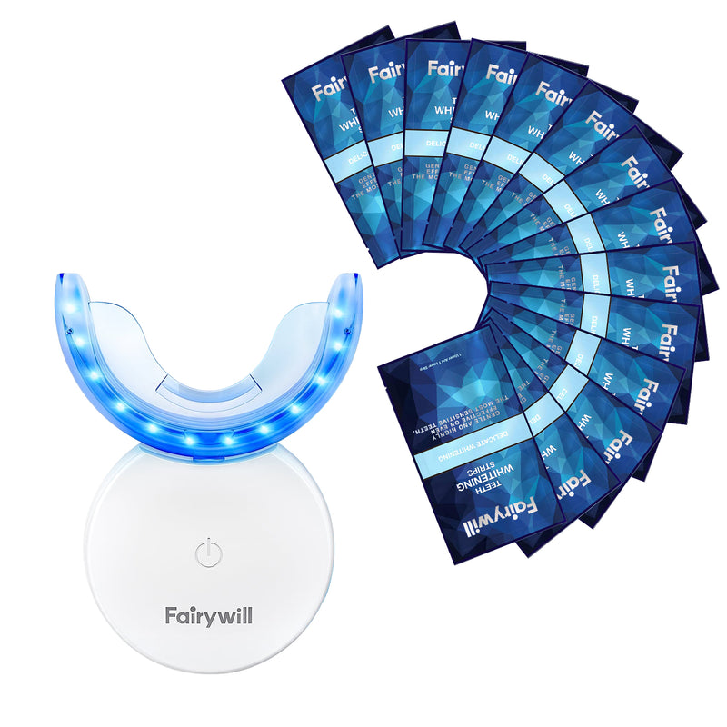 Fairywill Teeth Whitening Strip Kits, 16Min Rapid White Rechargeable Teeth Whitener Case,24pcs LED Blue Light and 28 White Strips for Sensitive Teeth