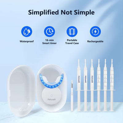 Fairywill Teeth Whitening Kit,24 Blue LED Light with 6*3ml 22% Carbamide Peroxide Teeth Whiten Gel, Built-in timer Gentle and Non-irritating Whiter, Suitable for Beginners or Sensitive Teeth