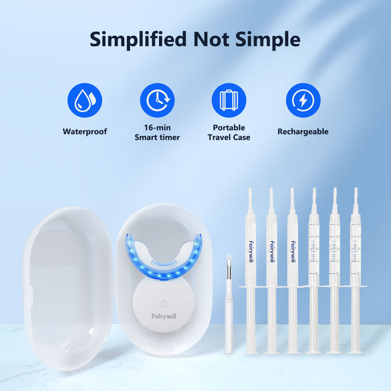 Fairywill Teeth Whitening Kit,24 Blue LED Light with 6*3ml 22% Carbamide Peroxide Teeth Whiten Gel, Built-in timer Gentle and Non-irritating Whiter, Suitable for Beginners or Sensitive Teeth