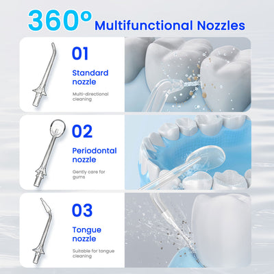 Fairywill Cordless Water Flosser, Dental Oral Irrigator 300ML Electric Teeth Cleaner, 4 Modes, 50 Days Use, IPX7 Waterproof, 6 Tips Rechargeable Water Dental Picks for Teeth Cleaning, Blue
