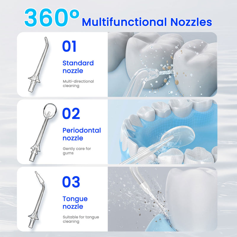 Fairywill Cordless Water Flosser, Dental Oral Irrigator 300ML Electric Teeth Cleaner, 4 Modes, 50 Days Use, IPX7 Waterproof, 6 Tips Rechargeable Water Dental Picks for Teeth Cleaning, Blue
