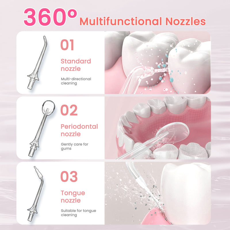Fairywill Cordless Water Flosser, Dental Oral Irrigator 300ML Electric Teeth Cleaner, 4 Modes, 50 Days Use, IPX7 Waterproof, 6 Tips Rechargeable Water Dental Picks for Teeth Cleaning, Pink