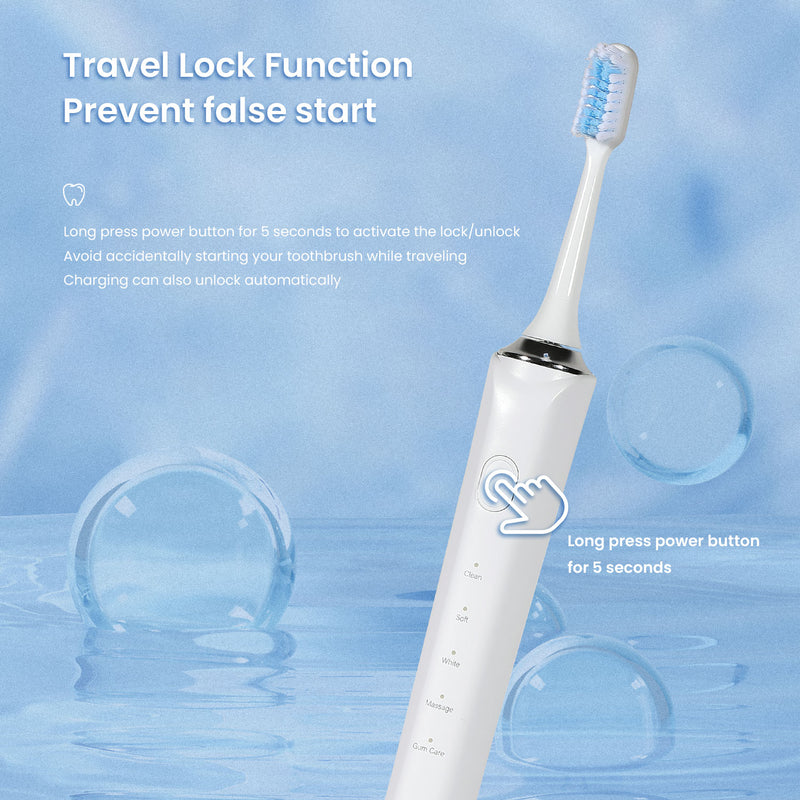 Fairywill Electric Toothbrush, Upgrade Magnetic Levitation Sonic Toothbrush, Rechargeable Power Toothrush with 4 Brush Heads, 5 Modes, 2 Mins Smart Timer, Tongue Cleaner and Travel Lock Design, White