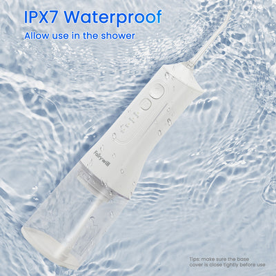 Fairywill Cordless Water Flosser, Dental Oral Irrigator 300ML Electric Teeth Cleaner, 4 Modes, 50 Days Use, IPX7 Waterproof, 6 Tips Rechargeable Water Dental Picks for Teeth Cleaning, White